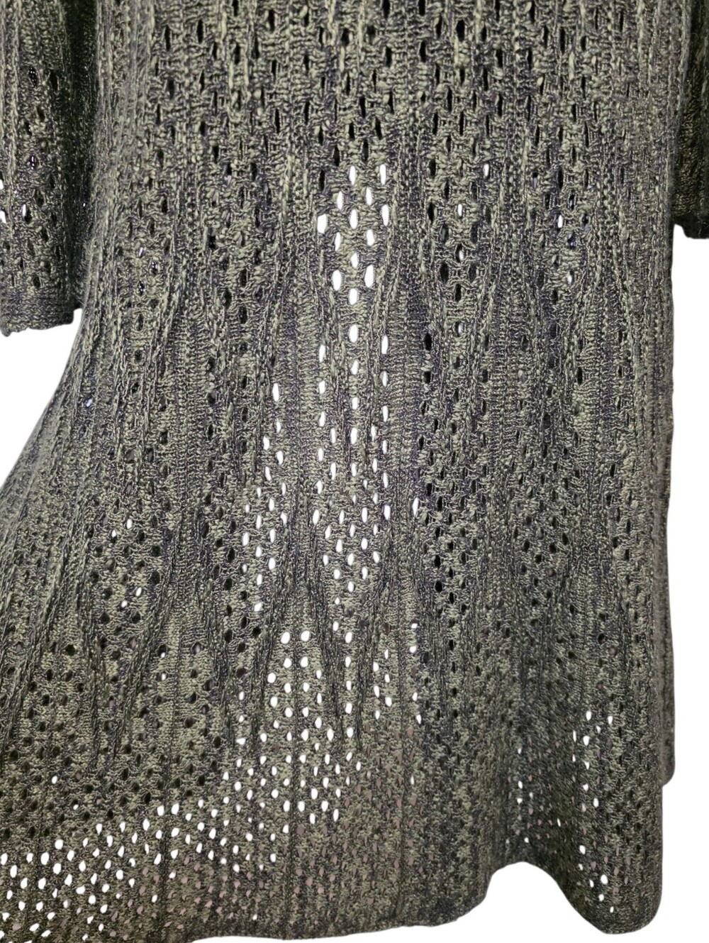 Forest Dark Green Open Knit Duster Cardigan Bell Sleeve XL Fairy Boho  Earthy - Picture 5 of 12